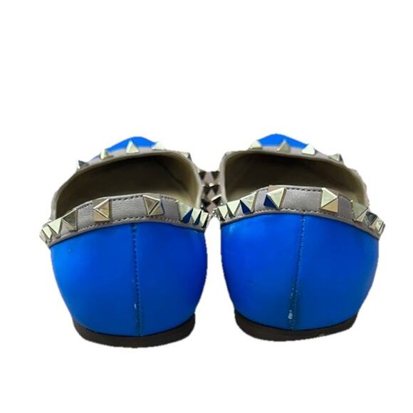VALENTINO Shoes Ballet Flats Size 37 Blue ROCKSTUD Studded Pointed Toe Luxury - Picture 9 of 16